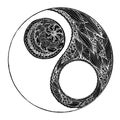 Yin and yang symbol. Monochrome ink hand drawn doodle art design element stock vector illustration for sticker